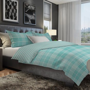 Banbury Plaid Turquoise Blue Reversible Duvet Cover Set with 1 Pillow Sham